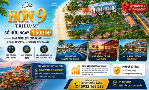 🔥 CHỈ HƠN 9 TRIỆU/M² – SỞ HỮU NGAY 1.500 M² MẶT TIỀN LẠC LONG QUÂN, KỀ CẬN RESORT 4⭐ SONATA TIẾN THÀNH 🔥